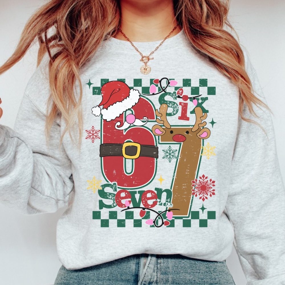 NEW Funny 67 Christmas Graphic Sweatshirt Sweater S-5X Oversized